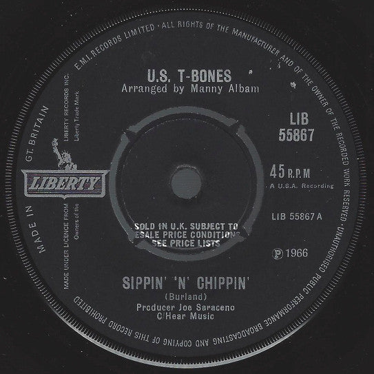 The T-Bones : Sippin' 'N' Chippin' / Moment Of Softness (7", Single, pus)