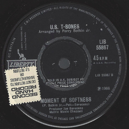 The T-Bones : Sippin' 'N' Chippin' / Moment Of Softness (7", Single, pus)