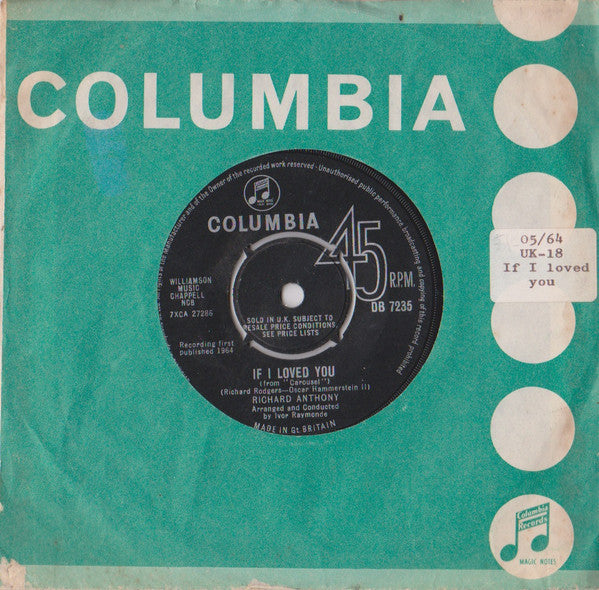 Richard Anthony (2) : If I Loved You (7", Single)