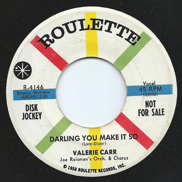 Valerie Carr : I'd Run All The Way (7", Promo)