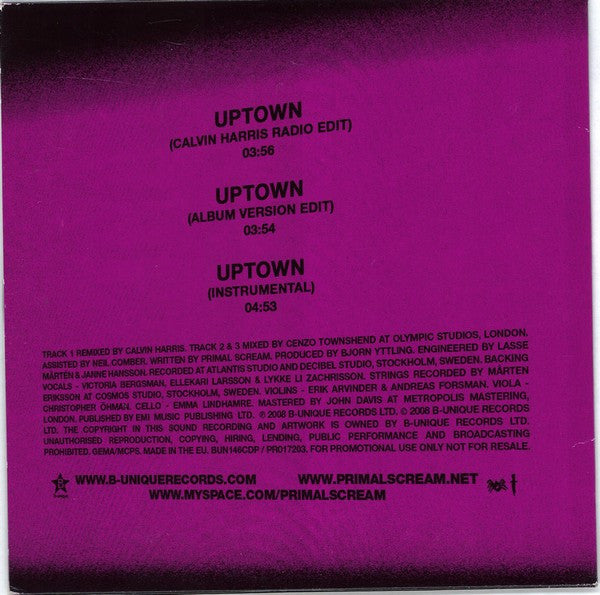 Primal Scream : Uptown (CD, Single, Promo)