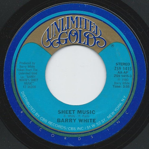 Barry White : Sheet Music (7", Styrene, Ter)
