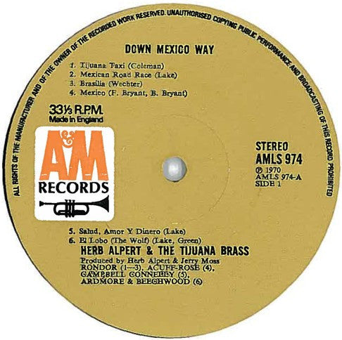 Herb Alpert & The Tijuana Brass : Down Mexico Way (LP, Album, Comp)
