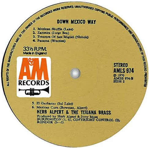 Herb Alpert & The Tijuana Brass : Down Mexico Way (LP, Album, Comp)