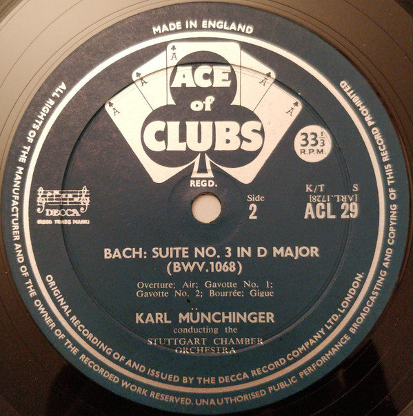 Stuttgarter Kammerorchester Conducted By Karl Münchinger / Johann Sebastian Bach : Suite No. 2 / Suite No. 3 (LP, Mono)