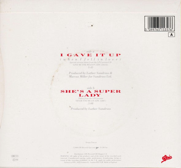 Luther Vandross : I Gave It Up (When I Fell In Love) (7", Single)
