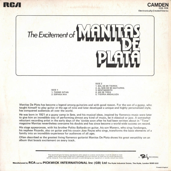 Manitas De Plata : The Excitement Of Manitas De Plata (LP)