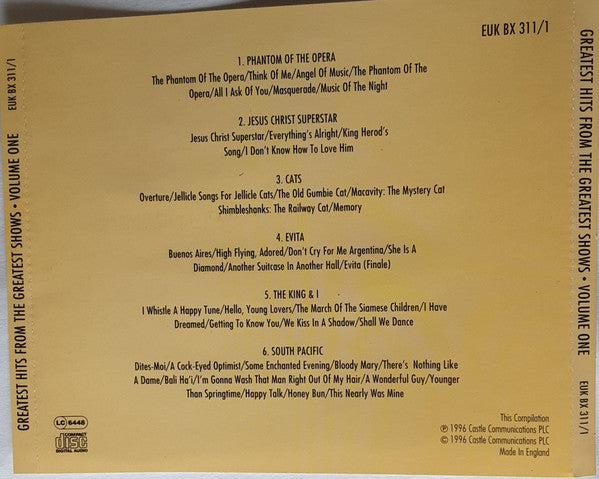 Various : Greatest Hits From The Greatest Shows Vol.1 (CD, Album, Comp)