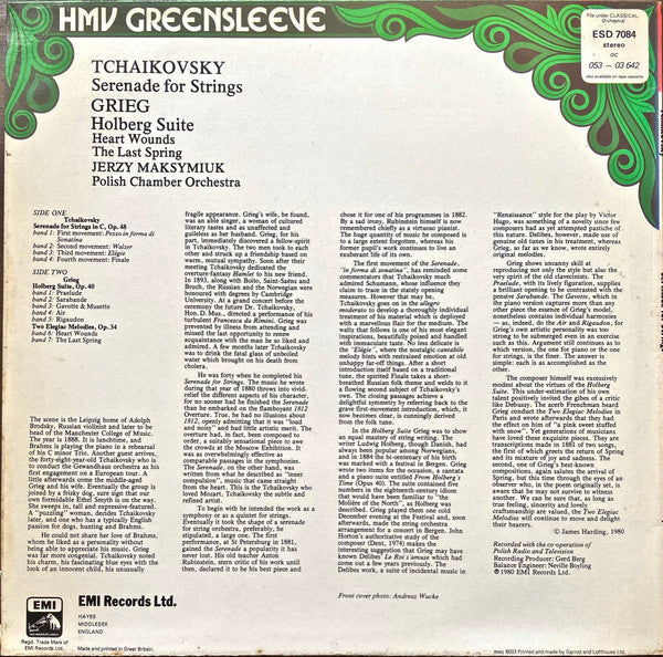 Pyotr Ilyich Tchaikovsky, Edvard Grieg - Polish Chamber Orchestra, Jerzy Maksymiuk :  Serenade For Strings / Holberg Suite / Two Elegiac Melodies (LP)