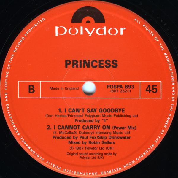 Princess : I Cannot Carry On (12", Single)