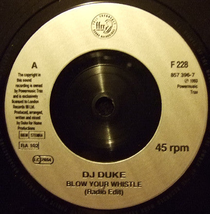 DJ Duke : Blow Your Whistle (7", Single)