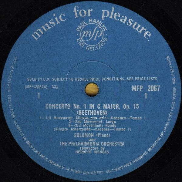 Solomon (6), Philharmonia Orchestra / Herbert Menges & André Cluytens - Ludwig Van Beethoven : Piano Concertos 1 & 2 (LP, Mono)