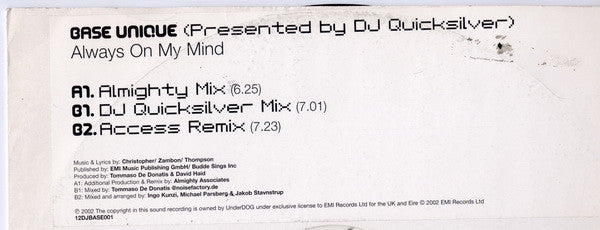 Base Unique Presented By DJ Quicksilver : Always On My Mind (12")