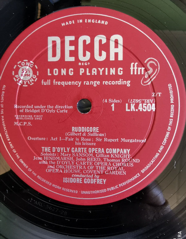 Gilbert & Sullivan, D'Oyly Carte Opera Company, Bridget D'Oyly Carte : Ruddigore (2xLP, Mono)