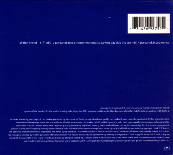 Boyzone : All That I Need (CD, Single, Dig)