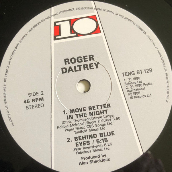 Roger Daltrey : Under A Raging Moon (12", Single, S/Edition, Gat)