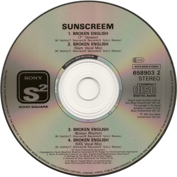 Sunscreem : Broken English (CD, Single, CD1)