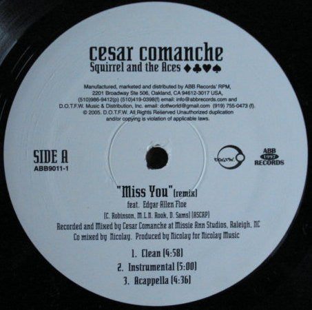 Cesar Comanche : Miss You (Remix) / The Future (12")