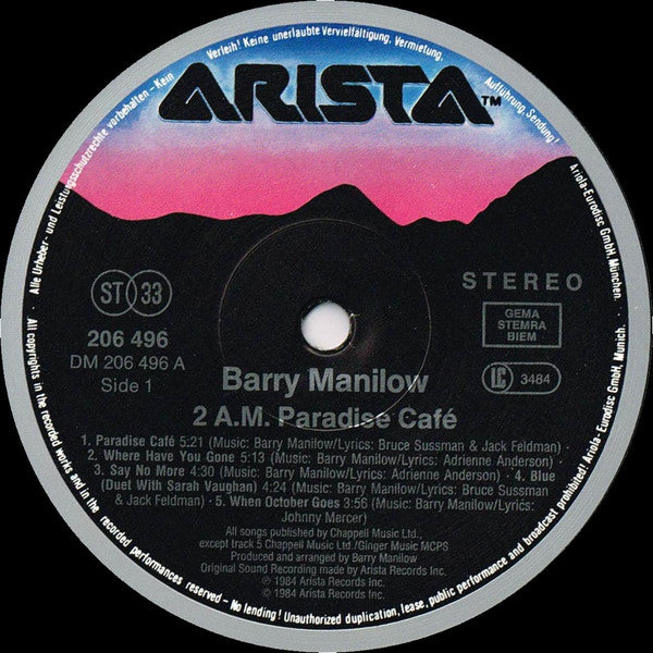 Barry Manilow : 2:00 AM Paradise Cafe (LP, Album)
