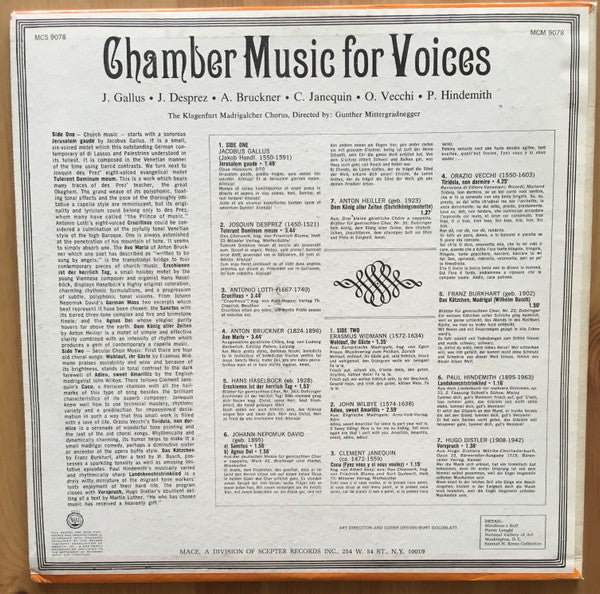 The Klagenfurt Madrigalcher Chorus*, Günther Mittergradnegger : Chamber Music For Voices (LP)
