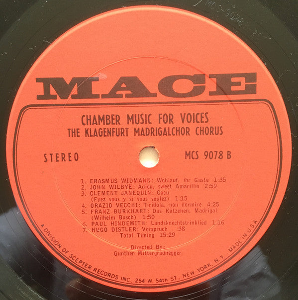 The Klagenfurt Madrigalcher Chorus*, Günther Mittergradnegger : Chamber Music For Voices (LP)