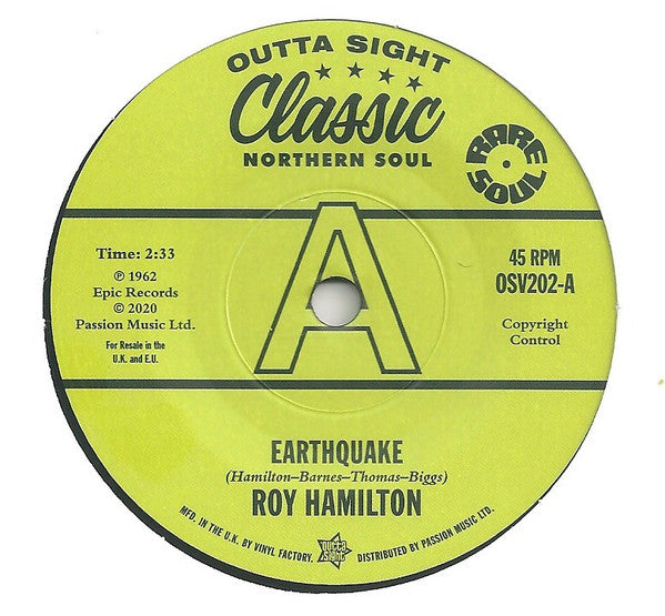 Roy Hamilton (5), H.B. Barnum : Earthquake / It Hurts Too Much To Cry (7", Single, Promo, RE)