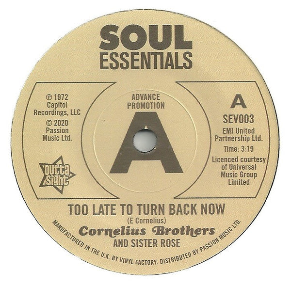 Cornelius Brothers & Sister Rose : Too Late To Turn Back Now / Big Time Lover (7", Dlx, Promo)