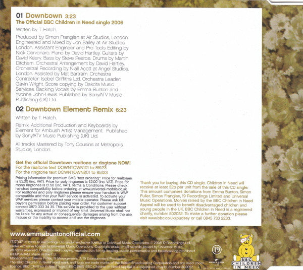Emma Bunton : Downtown (The Official BBC Children In Need Single 2006) (CD, Single, CD1)