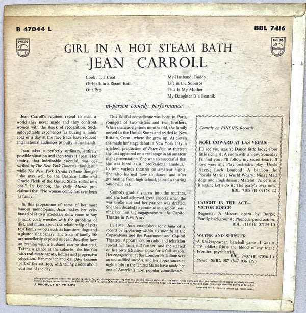 Jean Carroll : Girl In A Hot Steam Bath  (LP, Mono)