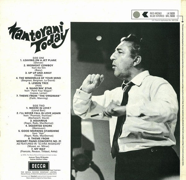 Mantovani And His Orchestra : Mantovani Today (LP, Album)