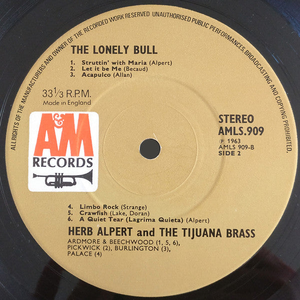 Herb Alpert & The Tijuana Brass : The Lonely Bull (LP, Album, RE)