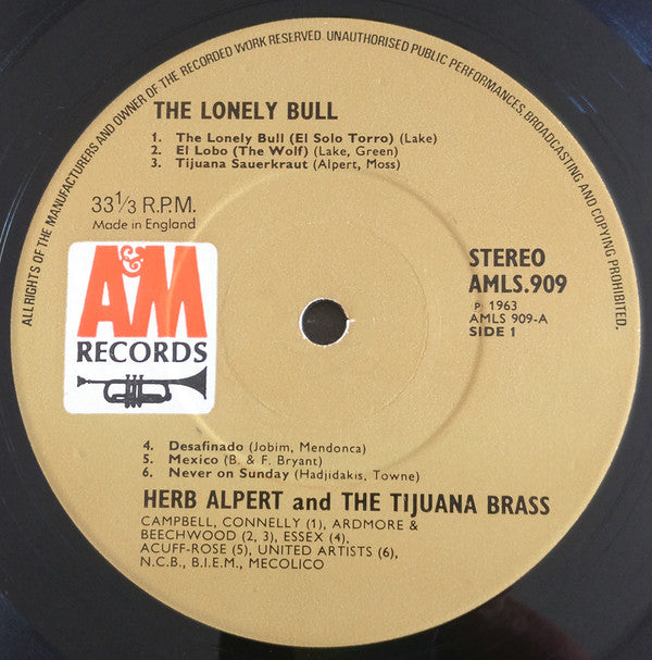 Herb Alpert & The Tijuana Brass : The Lonely Bull (LP, Album, RE)