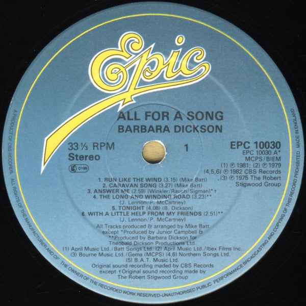 Barbara Dickson : All For A Song (LP, Album)