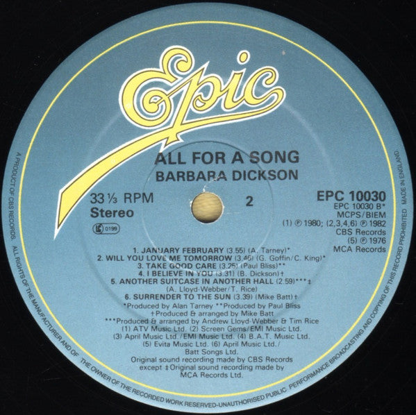 Barbara Dickson : All For A Song (LP, Album)