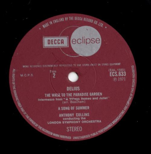 Frederick Delius - London Symphony Orchestra, Anthony Collins (2) : Brigg Fair / On Hearing The First Cuckoo In Spring / The Walk To The Paradise Garden / A Song Of Summer (LP, RE, Ele)