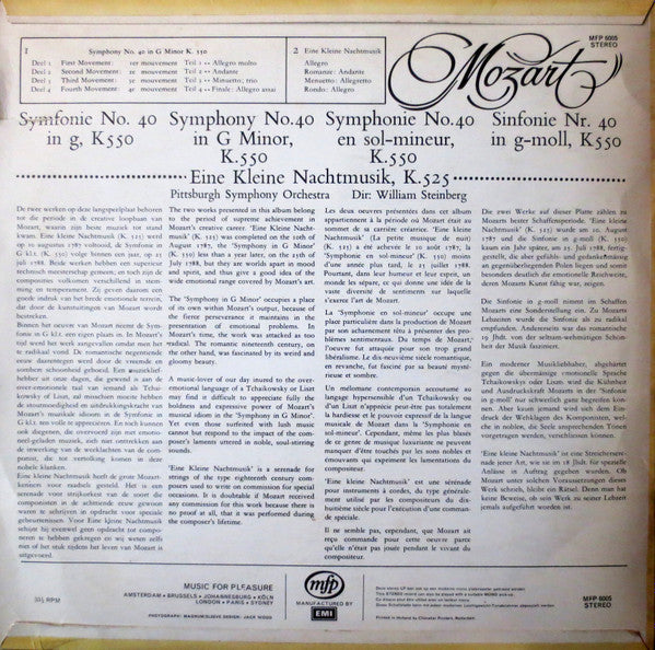 Wolfgang Amadeus Mozart, Pittsburgh Symphony Orchestra, William Steinberg : Symphony No.40 / Eine Kleine Nachtmusik (LP)