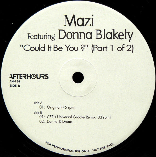 Mazi Namvar Featuring Donna Blakely : Could It Be You? (Part 1 Of 2) (12", Promo)