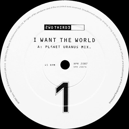 2wo Third3 : I Want The World (2x12", Promo)