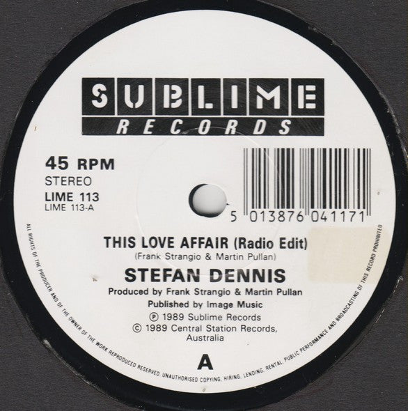 Stefan Dennis : This Love Affair (7", Single)