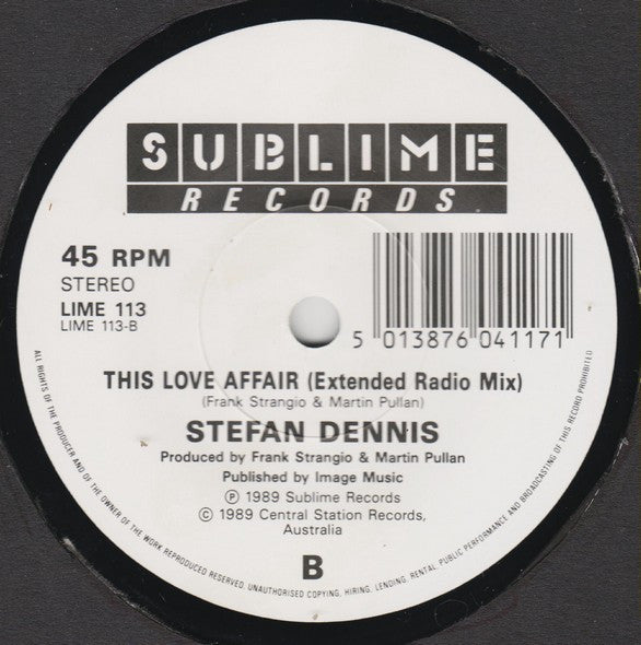 Stefan Dennis : This Love Affair (7", Single)