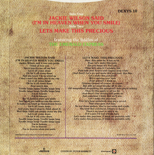Kevin Rowland & Dexys Midnight Runners : Jackie Wilson Said (I'm In Heaven When You Smile) / Let's Make This Precious (7", Sil)