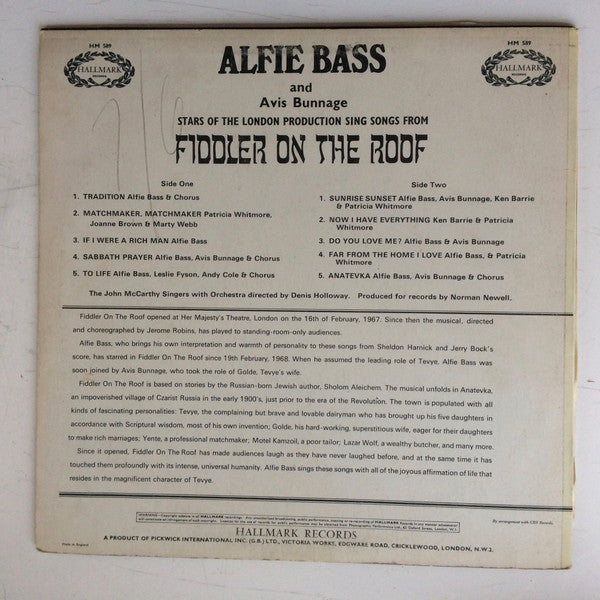 Alfie Bass And Avis Bunnage : Fiddler On The Roof (LP, Album, Mono)