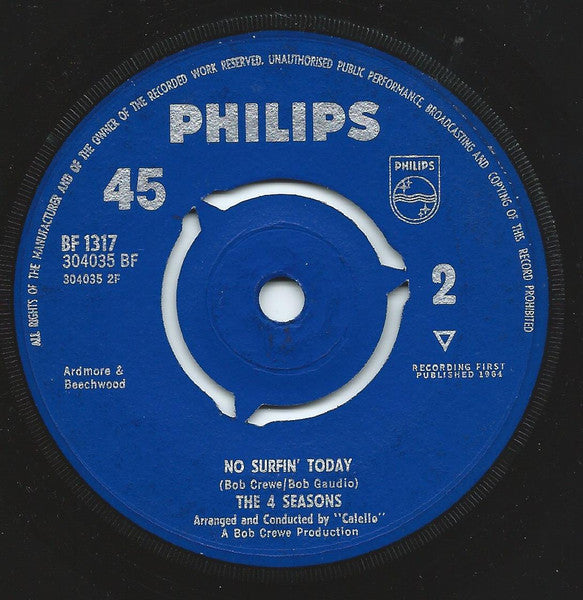The Four Seasons : Dawn (Go Away) / No Surfin' Today (7")