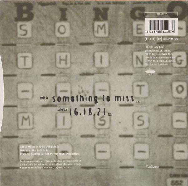 Senseless Things : Something To Miss / 16.18.21 (7", Single, Ltd, Whi)
