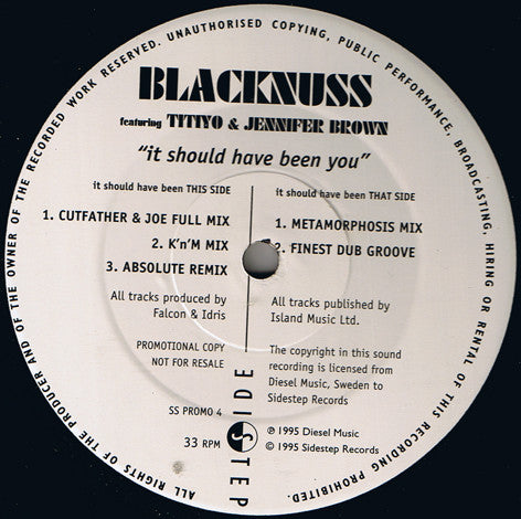 Blacknuss Featuring Titiyo & Jennifer Brown : It Should Have Been You (12", Promo)