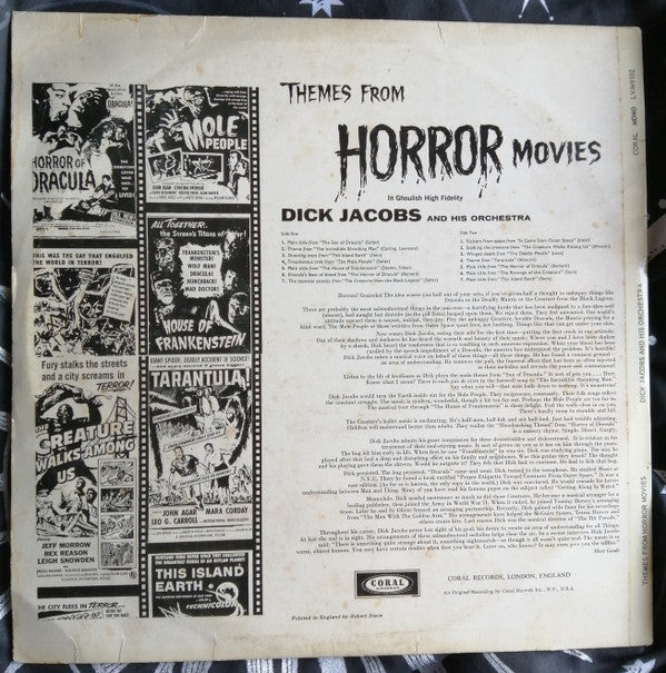 Dick Jacobs Orchestra : Themes From Horror Movies (LP, Album, Mono)