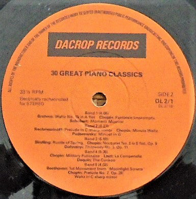 Unknown Artist : 30 Great Piano Classics (LP, Comp)