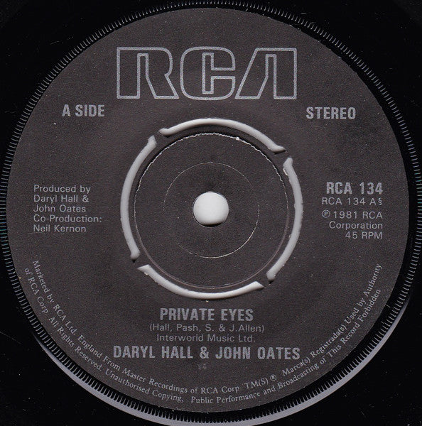Daryl Hall & John Oates : Private Eyes (7", Single, 4-P)