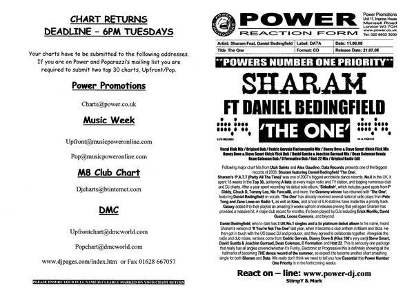 Sharam (2) Feat. Daniel Bedingfield : The One (CDr, Single, Promo)