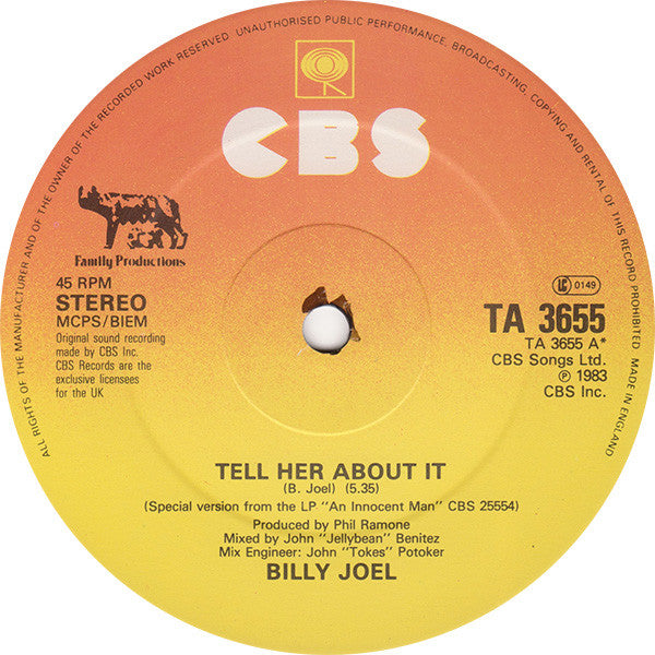 Billy Joel : Tell Her About It (Special Remixed Version) (12", Single)